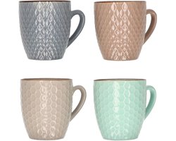 Excellent Houseware Stoneware koffiekopjes - set van 4x - gekleurd - 200 ml - luxe - bekers - koffiebekers