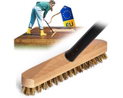 Houten schrobber met borstelharen, wisser met schroefdraad en schroefgreep, vierdelige schrobborstel, Union vloerborstel, ideaal voor het reinigen van balkons, terrassen, tuinen, binnen- en buitenruimtes.