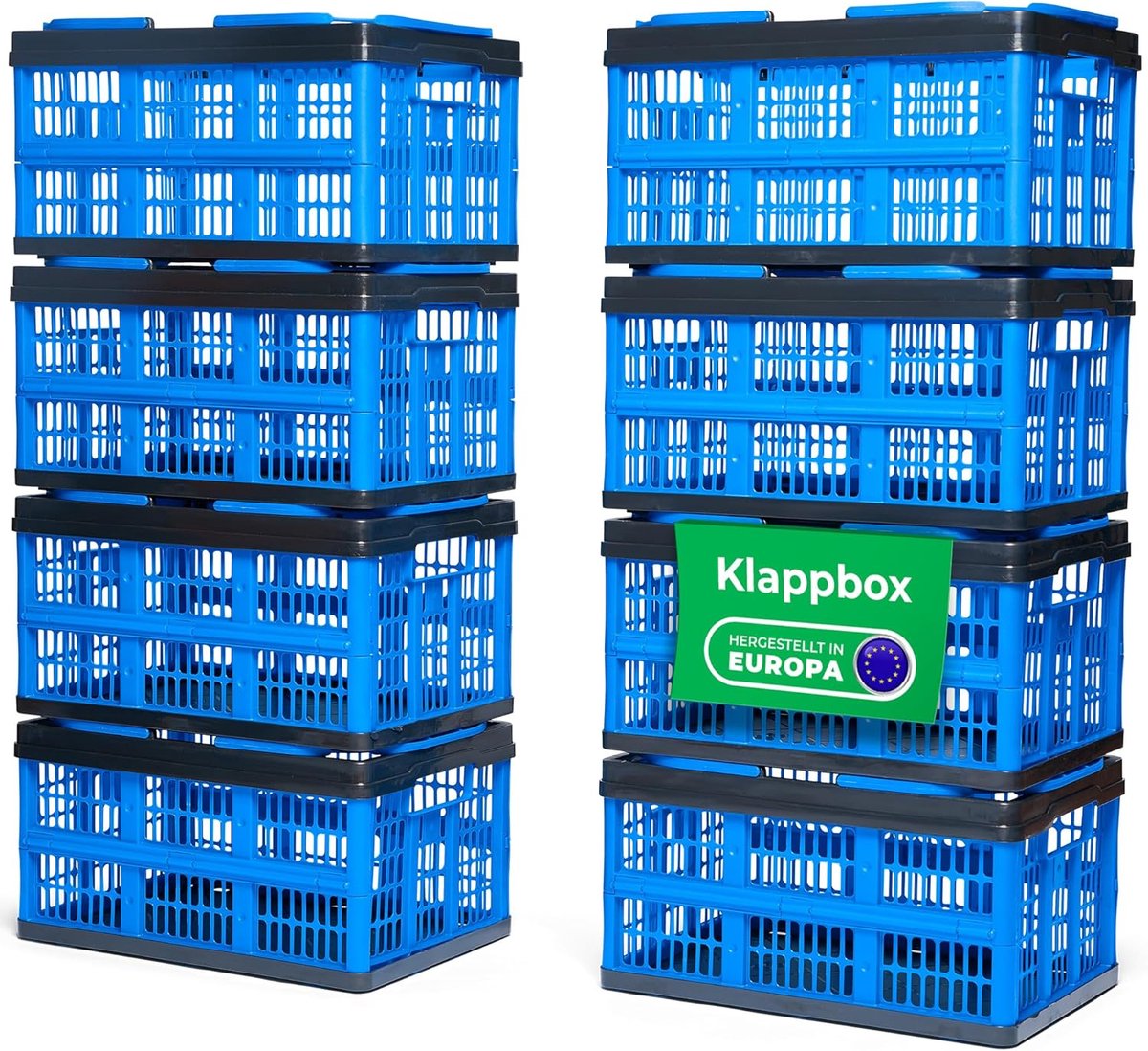 Novaliv Opvouwbare Box Blauw Set van 8 - 16L Opvouwbare Mand met Handvatten - Veelzijdige Boodschappenmand - Praktische Opbergdoos