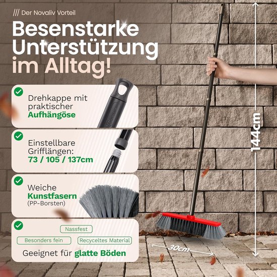 Novaliv set van 2 kamerbezems 30 cm FIJNE SYNTHETISCHE HAREN veegbezem rood halbezem - ZONDER steel ALLEEN bezemkop - halbezem met draad geschikt voor 22mm bezemstelen - spinnenwebbezem kamerbezem Magic Broom van Novaliv — afbeelding 4