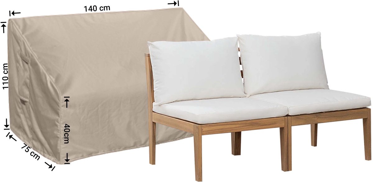Raffles Covers Beschermhoes tuinbank - 140 x 75 H: 110 cm - RADJB140 - Waterdicht - Ademend - UV-bestendig - Elastisch rijgkoord - Beschermhoes tuinmeubelen Taupe