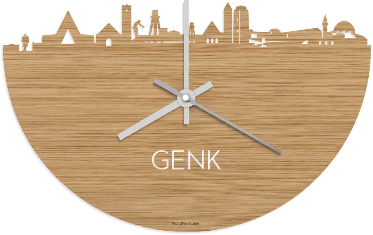 Skyline Klok Genk Bamboe hout - Ø 40 cm - Stil uurwerk - Wanddecoratie - Meer steden beschikbaar - Woonkamer idee - Woondecoratie - City Art - Steden kunst - Cadeau voor hem - Cadeau voor haar - Jubileum - Trouwerij - Housewarming - WoodWideCities