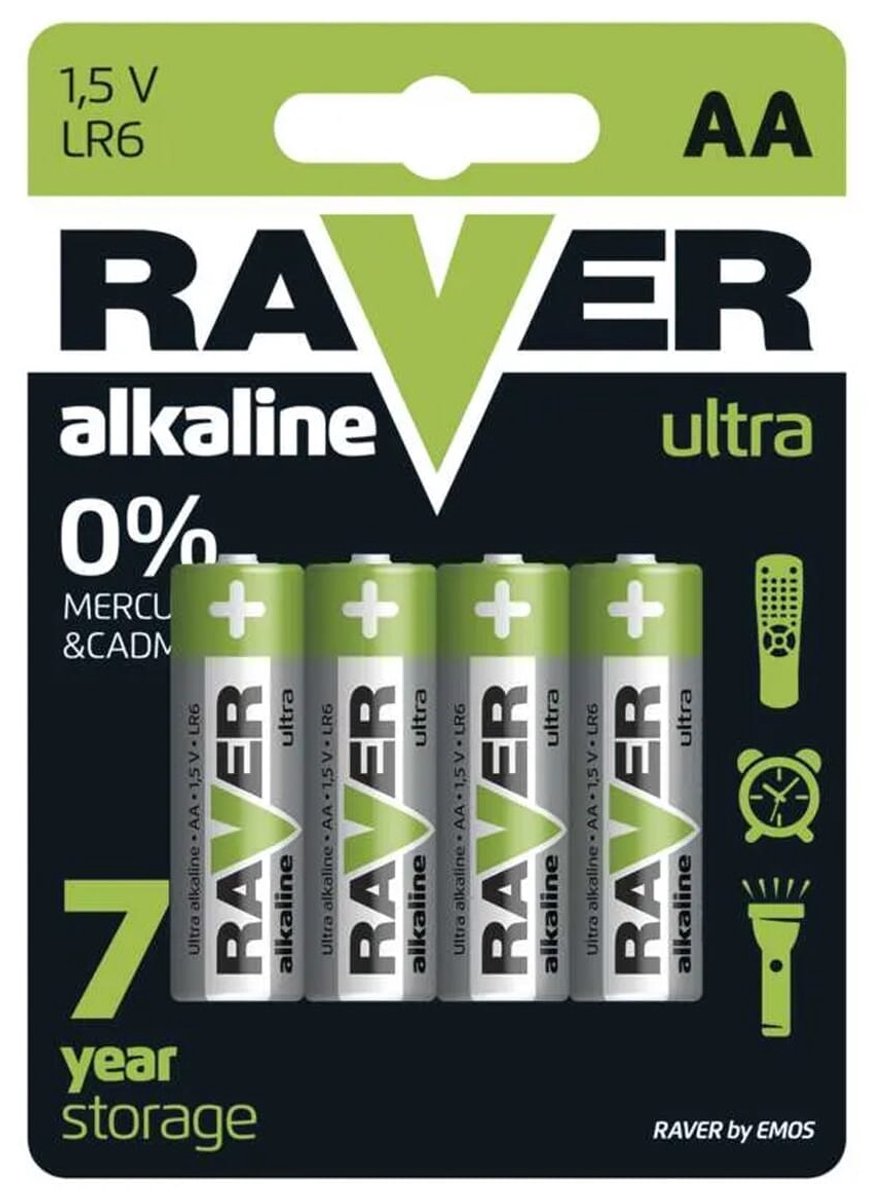 Raver Alkaline Batterijen AA - Penlite LR6 - 1.5V - Blister van 4 stuks