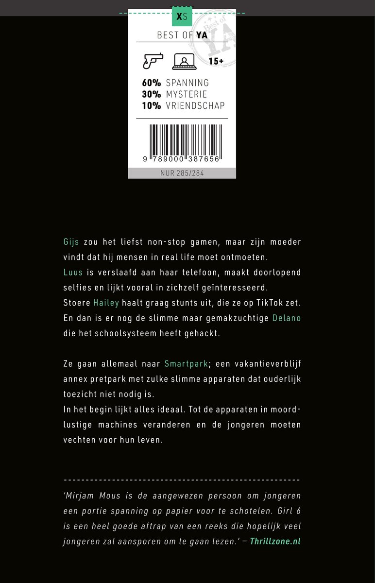 Couverture de livre avec texte : 'BEST OF YA XS', '15+', '60% SUSPENSE', '30% MYSTÈRE', '10% AMITIÉ'. ISBN 97890000387656.
