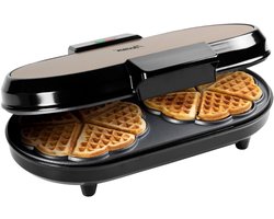 Bestron Wafelijzer - ADWM730SAT - 1000W - 10 hartvormige wafels - Anti aanbaklaag - Beige/Zwart - 5 jaar garantie