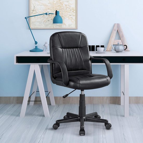 Yaheetech Bureaustoel, draaistoel, managersstoel, kunstleer, ergonomische bureaustoel, in hoogte verstelbaar, voor thuiskantoor of kantoor, wit