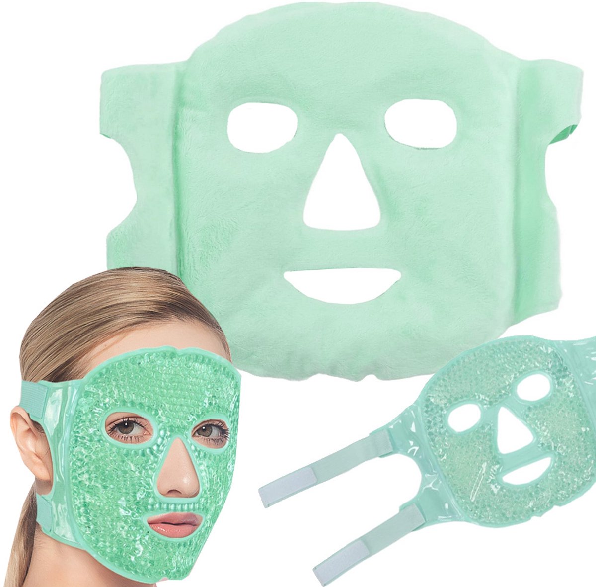 Goedkoopste Verkoelend & Verwarmend Gelmasker - Ontspannend Gezichts- en Oogmasker - migraine masker - Herbruikbaar - Dubbelzijdig - Hot Cold Mask - Verkoelend Gelmasker - Face Mask - Groen