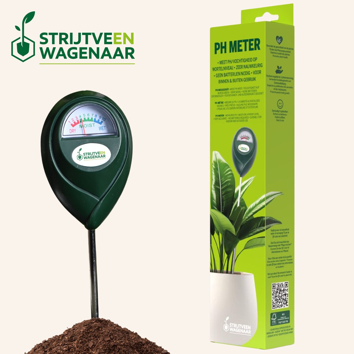 Strijtveen & Wagenaar - Vochtigheidsmeter voor Planten - Voor Binnen en Buiten – Vochtmeter Voor Planten - Vochtmeter Kamerplanten - Hygrometer / Tuinartikelen