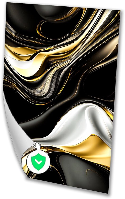 Abstract goud zwart wit ontwerp - Vloeibaar muurdecoratie - Poster golven - Abstracte kunst - Posters woonkamer - Muurdecoratie posters - Poster 40x60 cm
