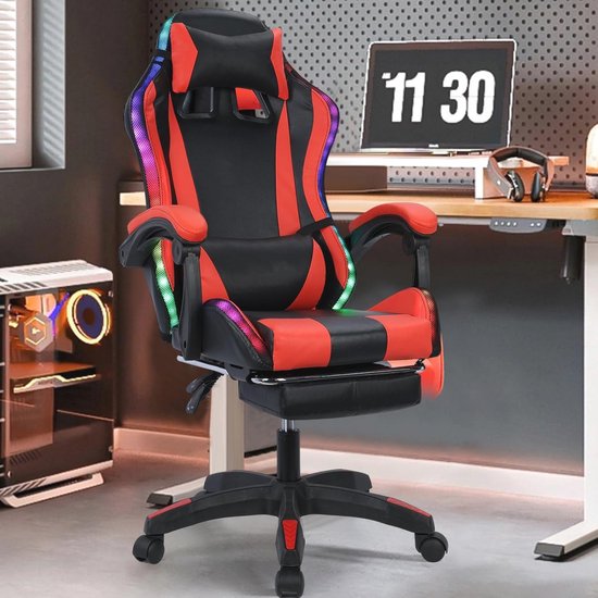 Ergonomische Gamingstoel met Bluetooth en RGB LED Verlichting - Comfortabele Computerstoel met Hoofdsteun en Lendenkussen — afbeelding 5