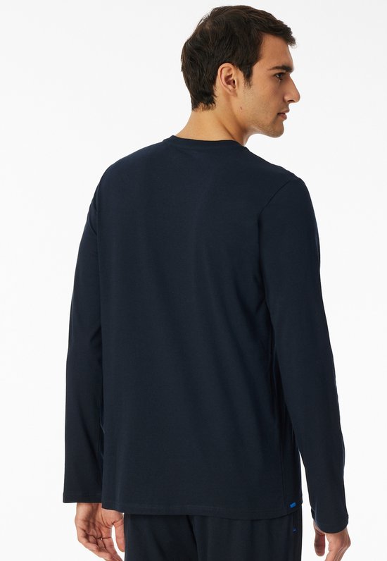 SCHIESSER Mix Relax T-shirt, lange mouw, O-hals met knoopsluiting, blauw