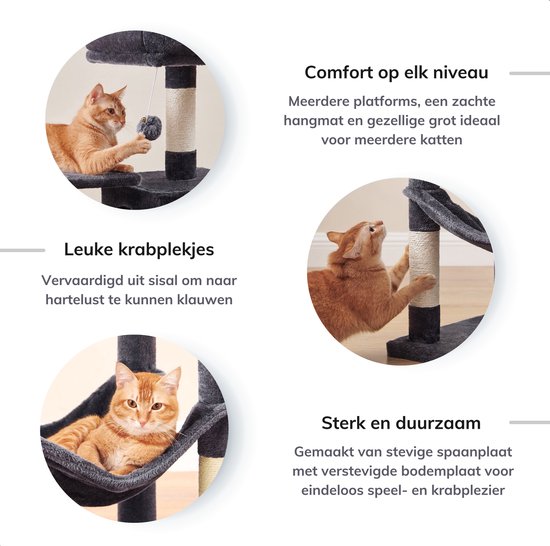 ACAZA Krabpaal - Krabpaal voor Grote Katten - Krabpaal voor Katten - 143 cm - Donkergrijs - Kattenkrabpaal - Kattenboom - Krabpalen - Kattenhuis