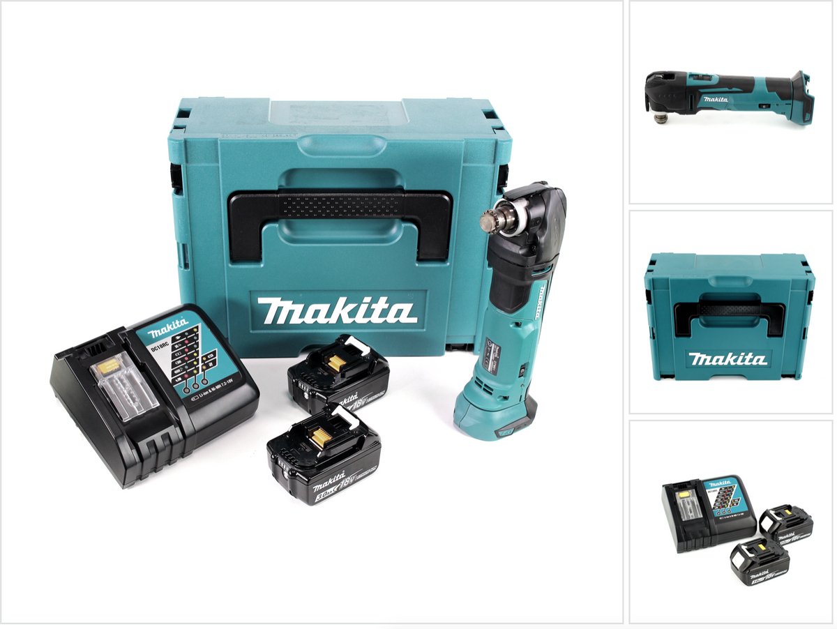 Makita DTM 51 RFJ 18V Li-Ion snoerloos multifunctioneel gereedschap in Makpac + 2x 3.0 Ah Li-Ion accu + snellader