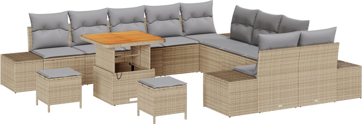 vidaXL - Tuinbank - Set - met - kussen - 13 - pcs - Beige - poly - rattan