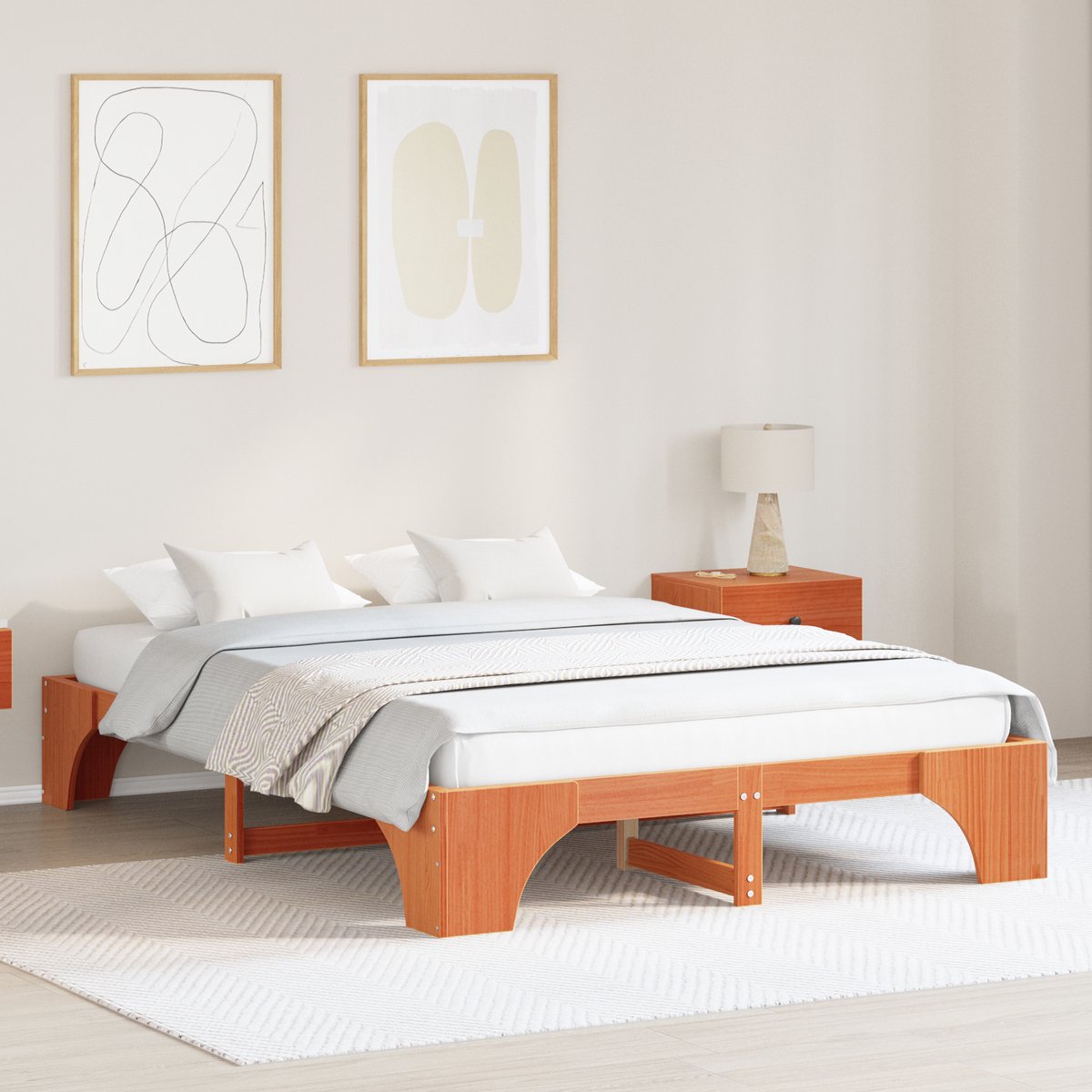vidaXL - Bedframe - Wasbruin - 150 - x - 200 - cm - Massief - grenenhout