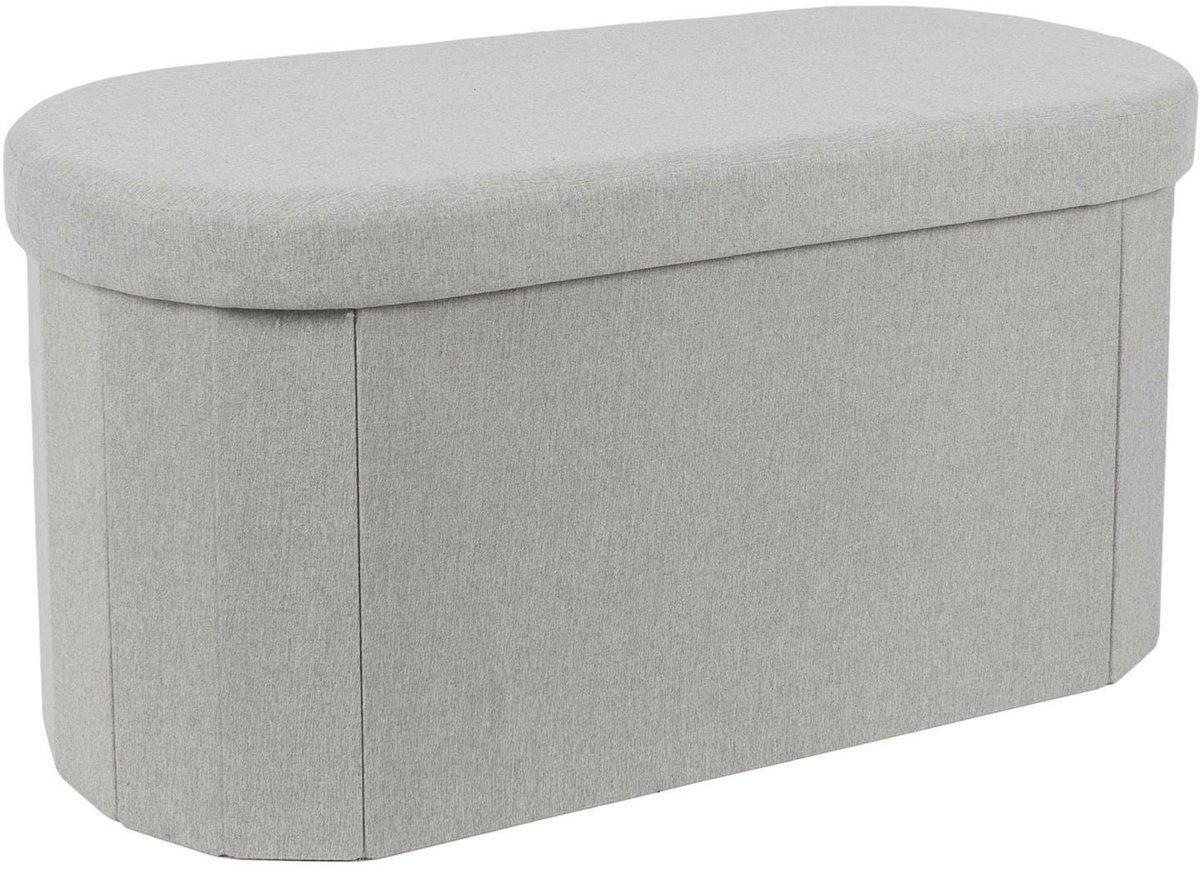Home Deco Factory Poef/hocker opvouwbaar - ovaal - opbergbox - grijs - polyester/mdf - 76 x 38 cm
