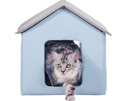 Verwarmd Kattenhuis - Kattenverblijf voor Buiten - Instelbare Temperatuur - Timer - Opvouwbaar - Oxford-stof 600D - Verwarmd Kussen - Klein - Blauw