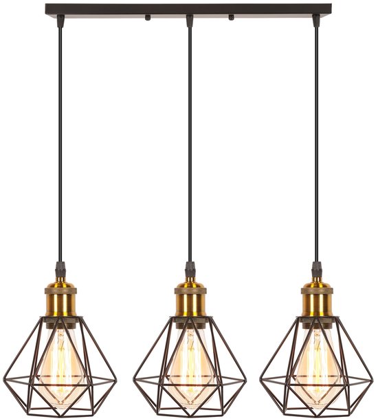 Vintage hanglamp, industriële retro plafondlamp, rustieke stijl kooi kroonluchter, binnenverlichting, keuken woonkamer eetkamer slaapkamer lamp, E27 LED verstelbaar touw decoratie