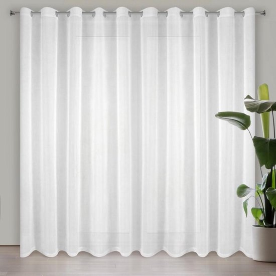 Eurofirany Lucy Serie - Witte Kant-en-Klaar Gordijn - 300x250 cm - Lichte Stof - Modern Design