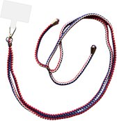 Smartphonica Telefoonkoord Universeel - verstelbaar afneembaar koord voor mobiele telefoon - 150 CM - Telefoonketting Rood Wit Blauw