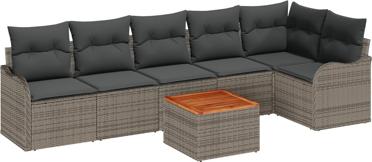 vidaXL - Tuinbank - Set - met - kussen - 7 - pcs - Grijs - poly - rattan
