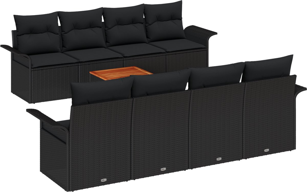 vidaXL Tuinbank - Set - 9 - st - Zwart - poly - rattan