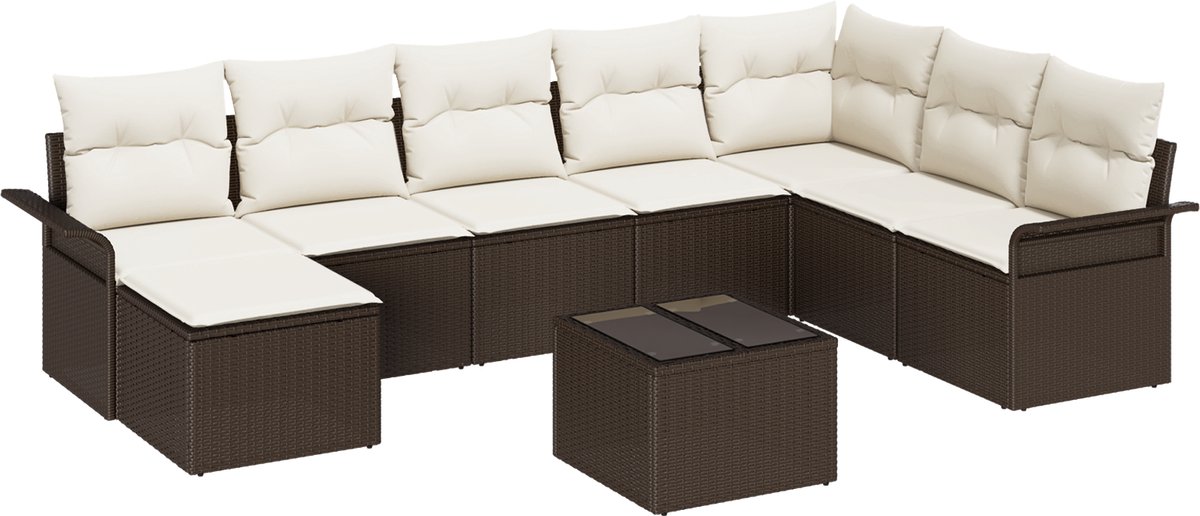 vidaXL - Tuinbank - Set - met - kussen - met - opslag - 9 - pcs - Grijs - Poly - rattan
