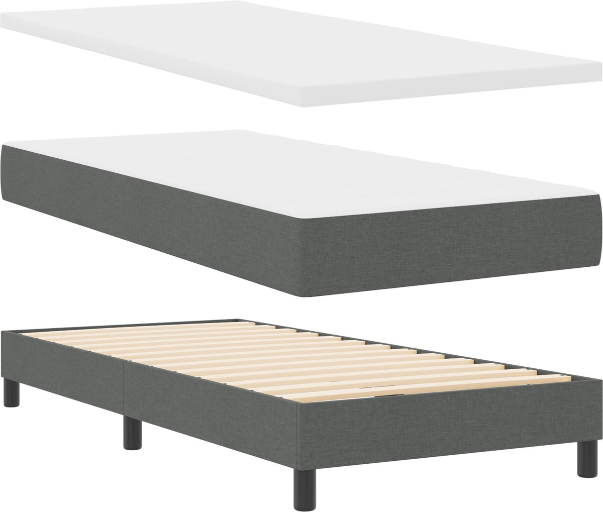 vidaXL - Boxspring - bed - met - hoofdeinde - Donkergrijs - 200 - x - 80 - cm - Stof