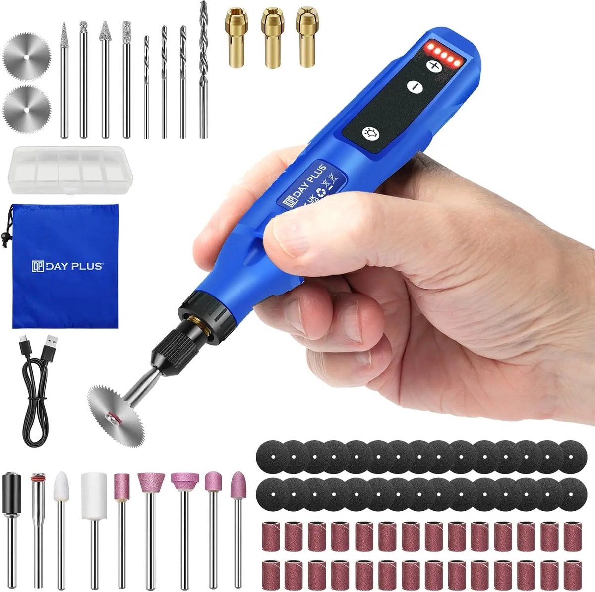 Multitool - Roterend Gereedschap - Mini Draadloos Gereedschap - Elektrisch Graveerapparaat - USB Oplaadbaar - Met LED Licht - 5 Snelheden - Polijstset - Schuurmachine - Boor - Slijptol - Voor Hout Metaal Kunststof - 60 accessoires