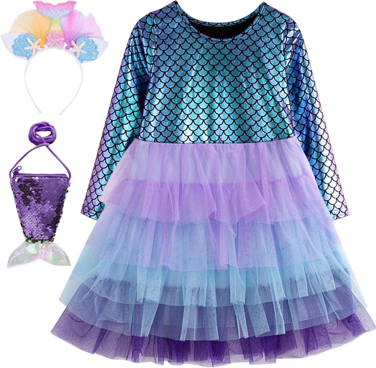 Zeemeerminnenjurk prinsessenkostuum voor meisjes van 5-6 jaar - Halloween carnaval cosplay feest
