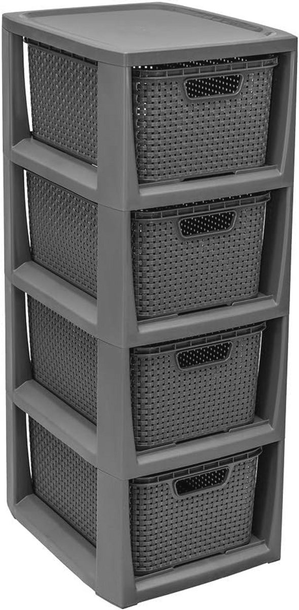 Plank in rotan design - kunststof organizer met laadjes voor huis
