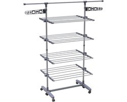 Thuys – Droogtoren 4 Verdiepingen – Droogtoren – Droogrek – Met 6 Wielen – 27m Drooglengte – 147 x 55 x 177cm – Grijs
