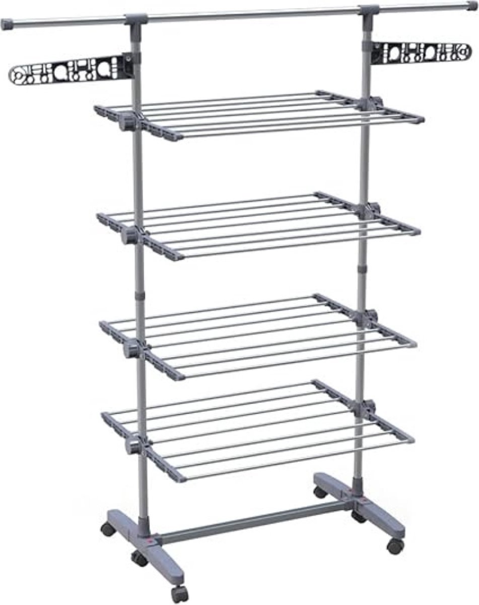 Thuys – Droogtoren 4 Verdiepingen – Droogtoren – Droogrek – Met 6 Wielen – 27m Drooglengte – 147 x 55 x 177cm – Grijs