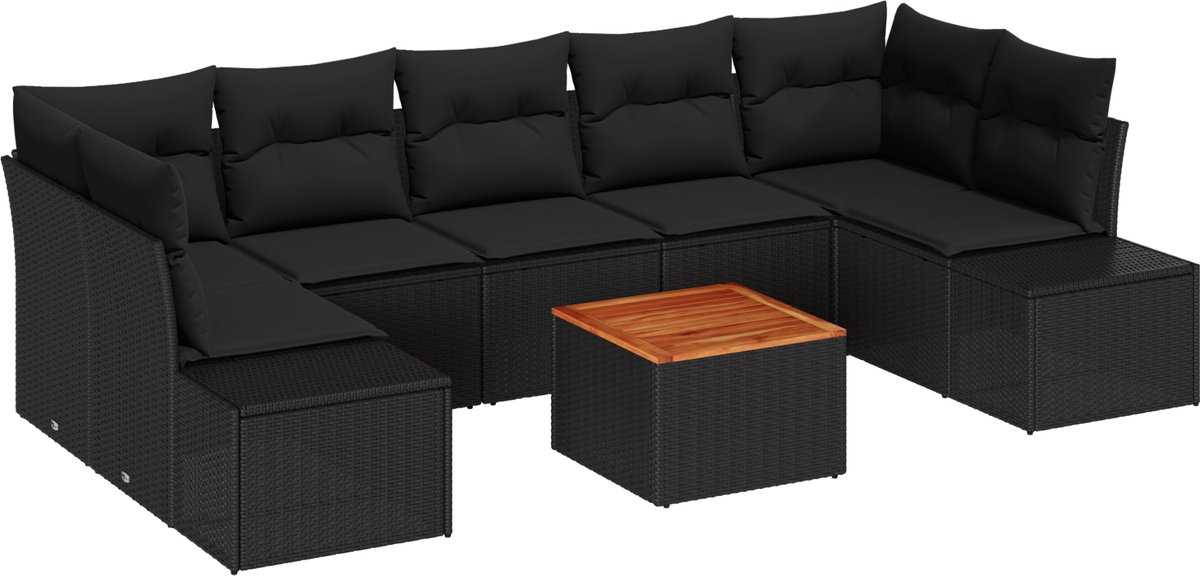 vidaXL - Tuinbank - Set - met - opslag - 8 - pcs - Zwart - poly - rattan