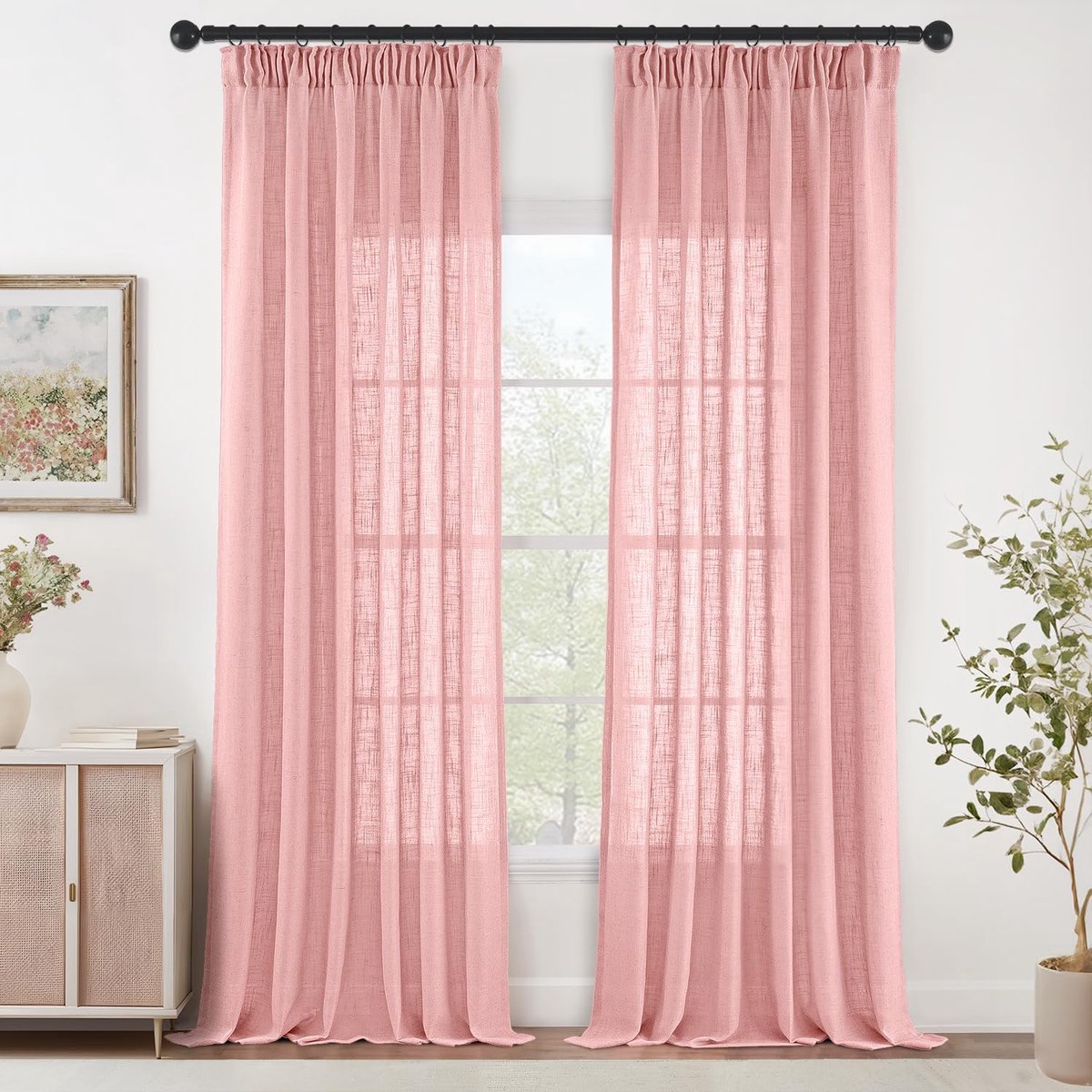 Ibenzoa Lichtgewicht Voile Gordijnen Set – 245 x 140 cm, Zachte Voile, Voor Woonkamer en Slaapkamer roze