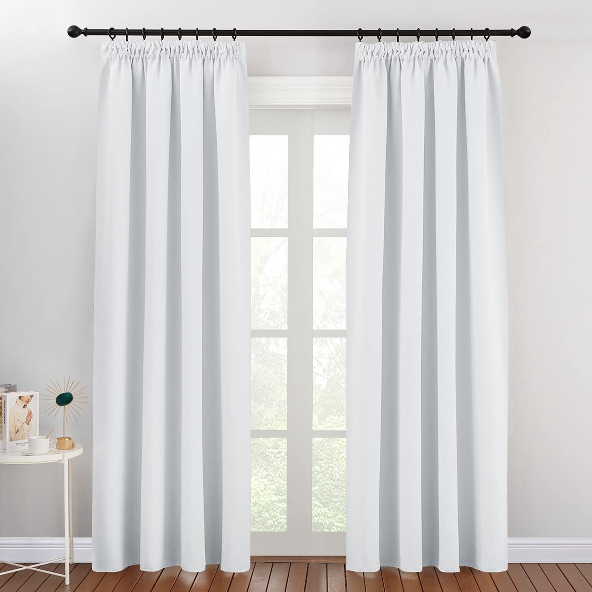 Ibenzoa Grijswit Thermogordijn Set van 2 met Plooiband, H 200 x B 140 cm – Verduistering voor Railrails