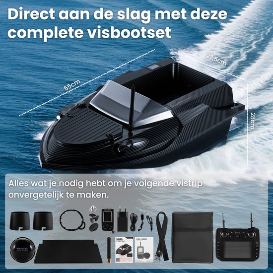 Bateau amorceur T70 - avec GPS et détecteur de poissons - Bateau amorceur carpe - Charge maximale : 3 kg - Portée : 800 m - Zwart - de Faas