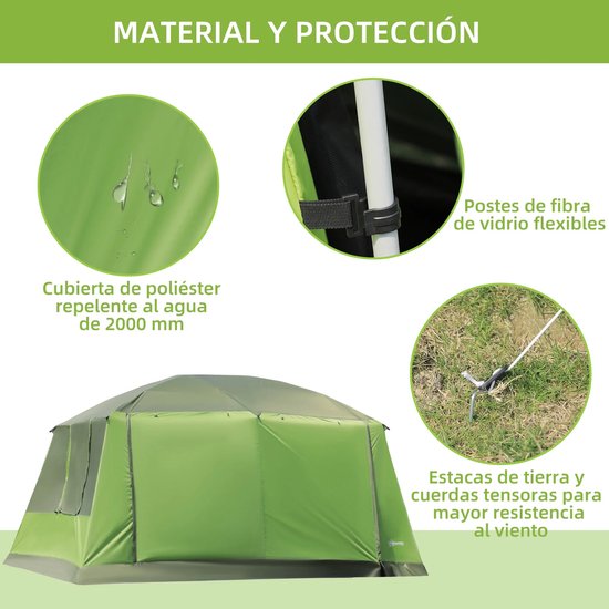 Familietent - 4 tot 8 Personen - Grote Kampeertent - Dubbele Compartimenten - UV-bescherming - Waterdicht - 405x305x225 cm - Groen — afbeelding 5