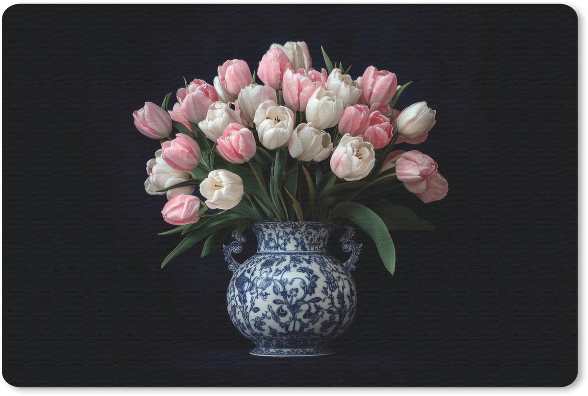 Muismat 27x18 cm - Mousepad Bloemen - Roze - Tulpen - Vaas - Muismatten