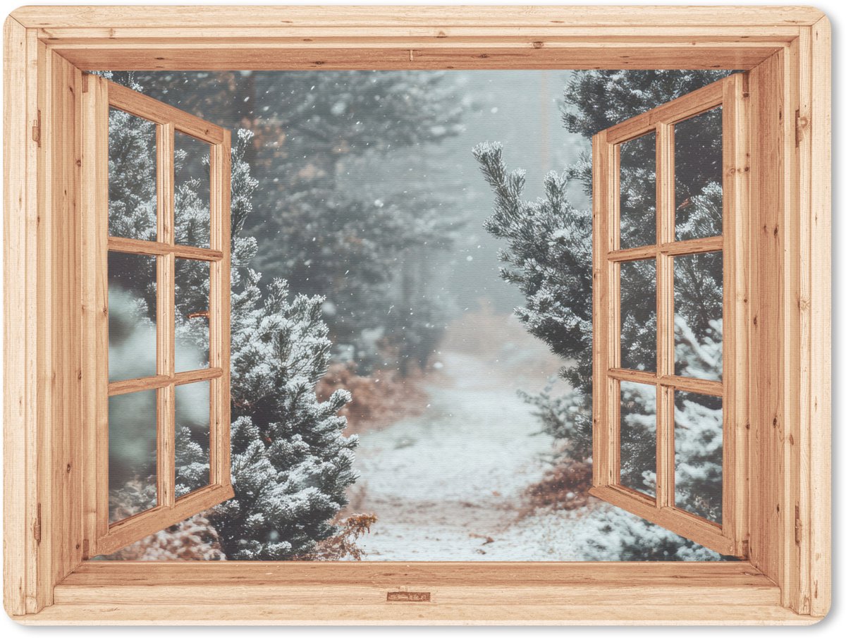 Muismat 23x19 cm - Mousepad Bos - Winter - Bomen - Natuur - Pad - Doorkijk - Muismatten