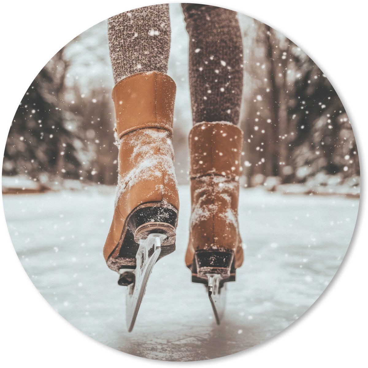 Muismat rond 50x50 cm - Mousepad Schaatsen - IJs - Winter - Sneeuw - Ronde muismatten