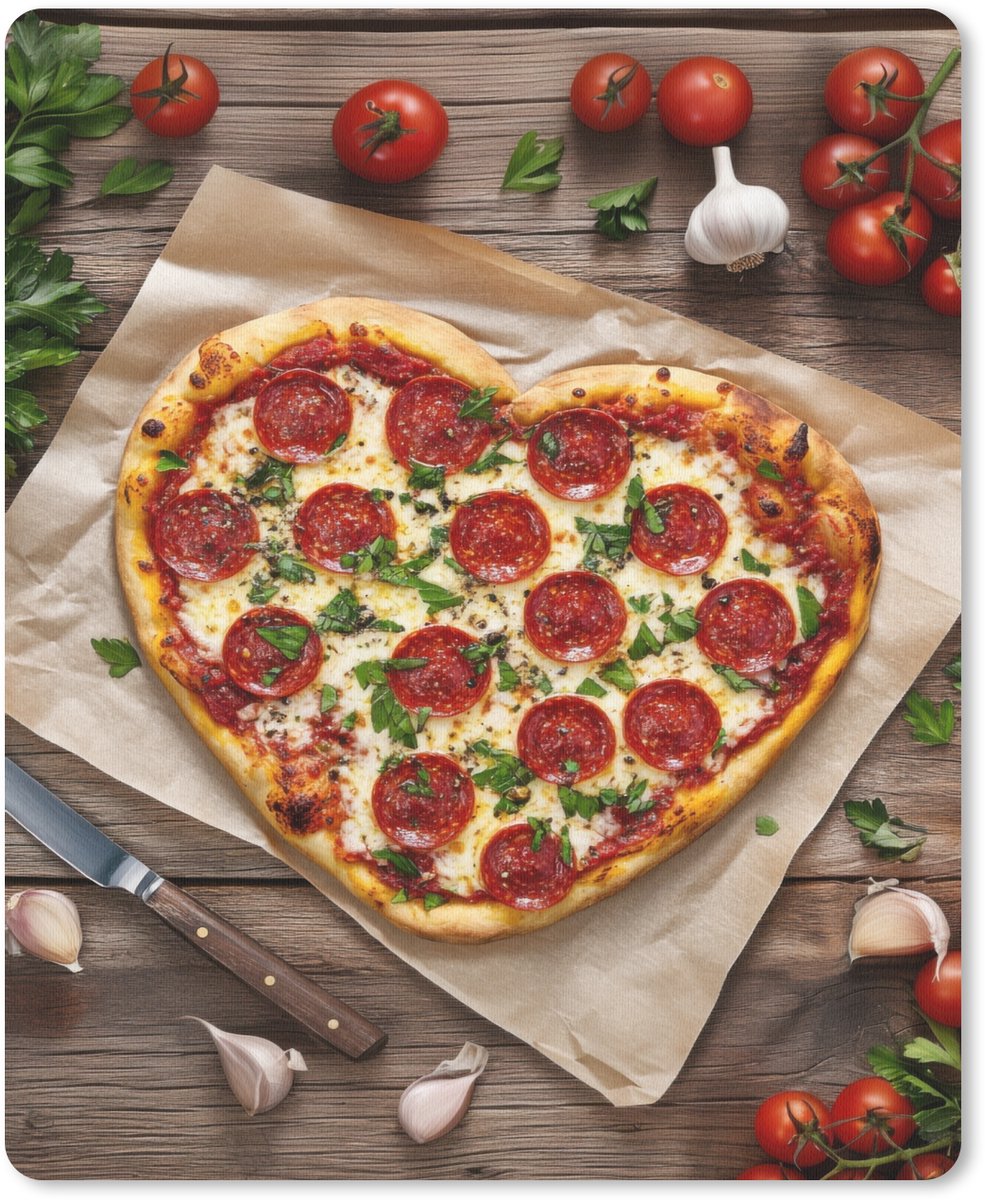 Muismat 19x23 cm - Mousepad Pizza - Hart - Pepperoni - Tomaat - Muismatten