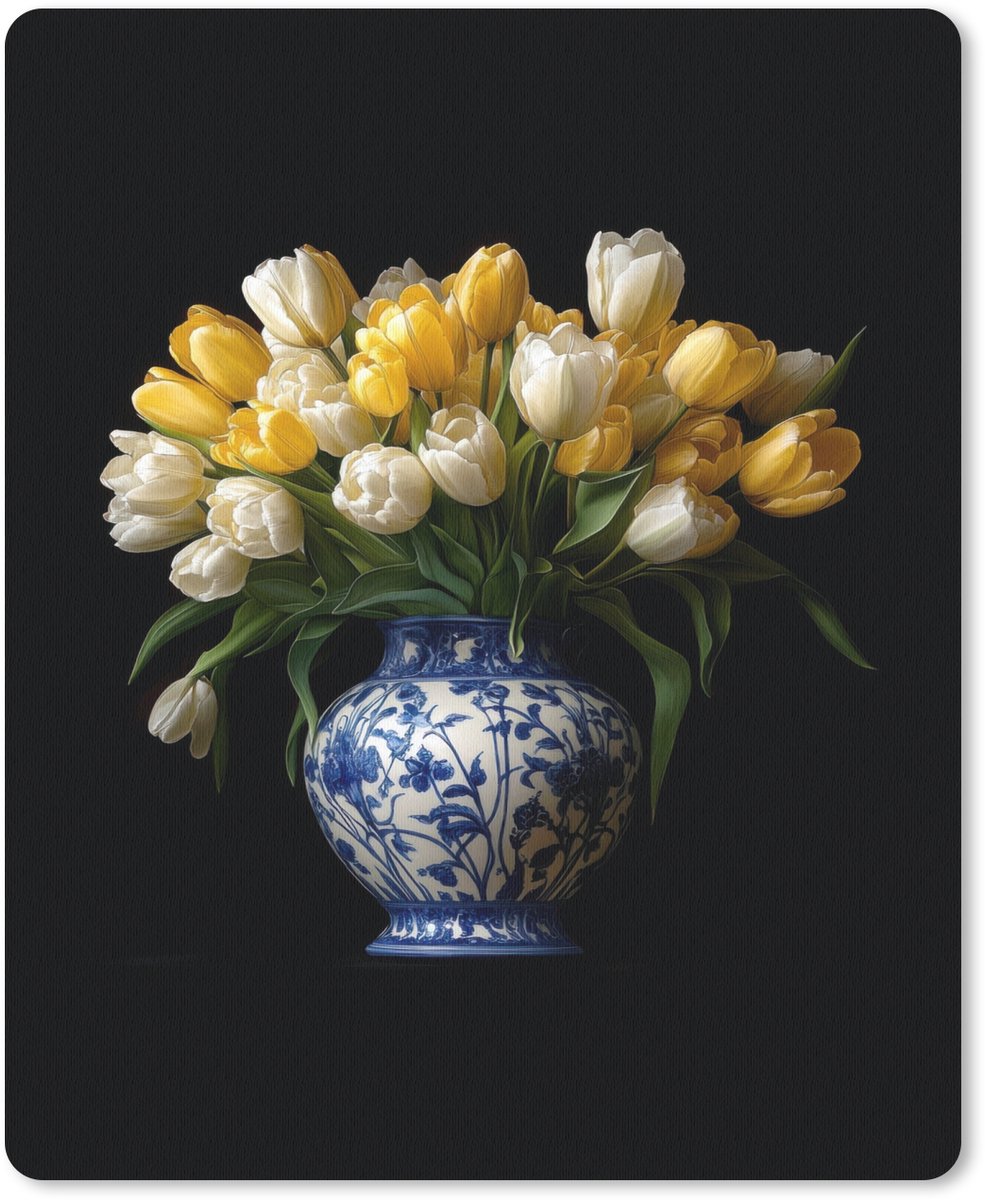 Muismat 19x23 cm - Mousepad Geel - Tulpen - Vaas - Bloemen - Muismatten