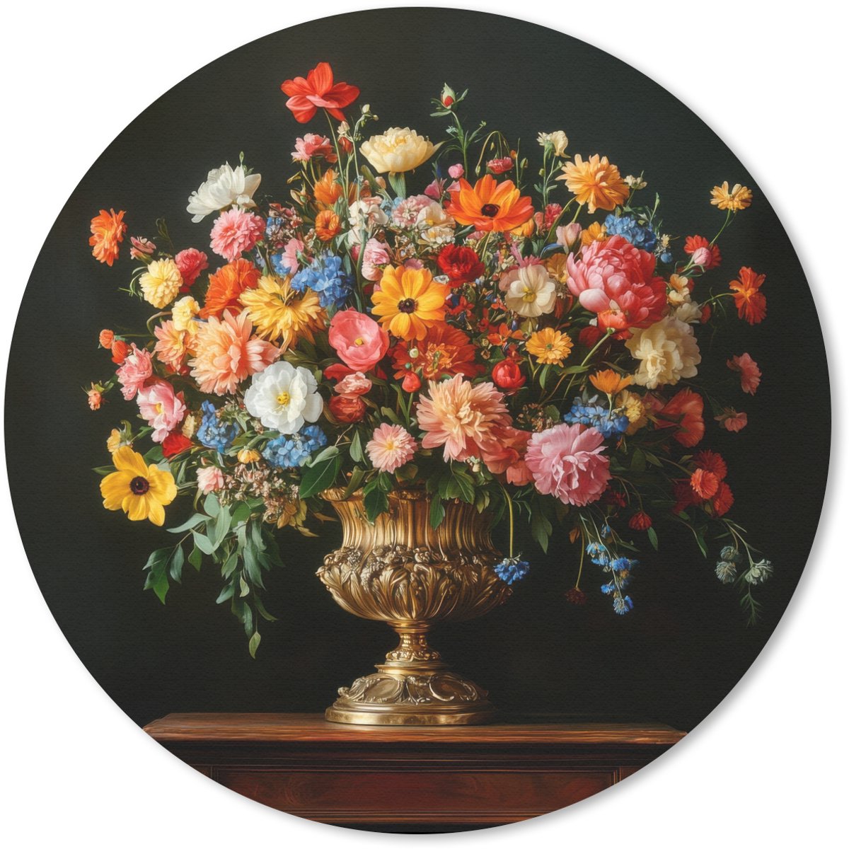 Muismat rond 20x20 cm - Mousepad Goud - Bloemen - Kleuren - Vaas - Ronde muismatten