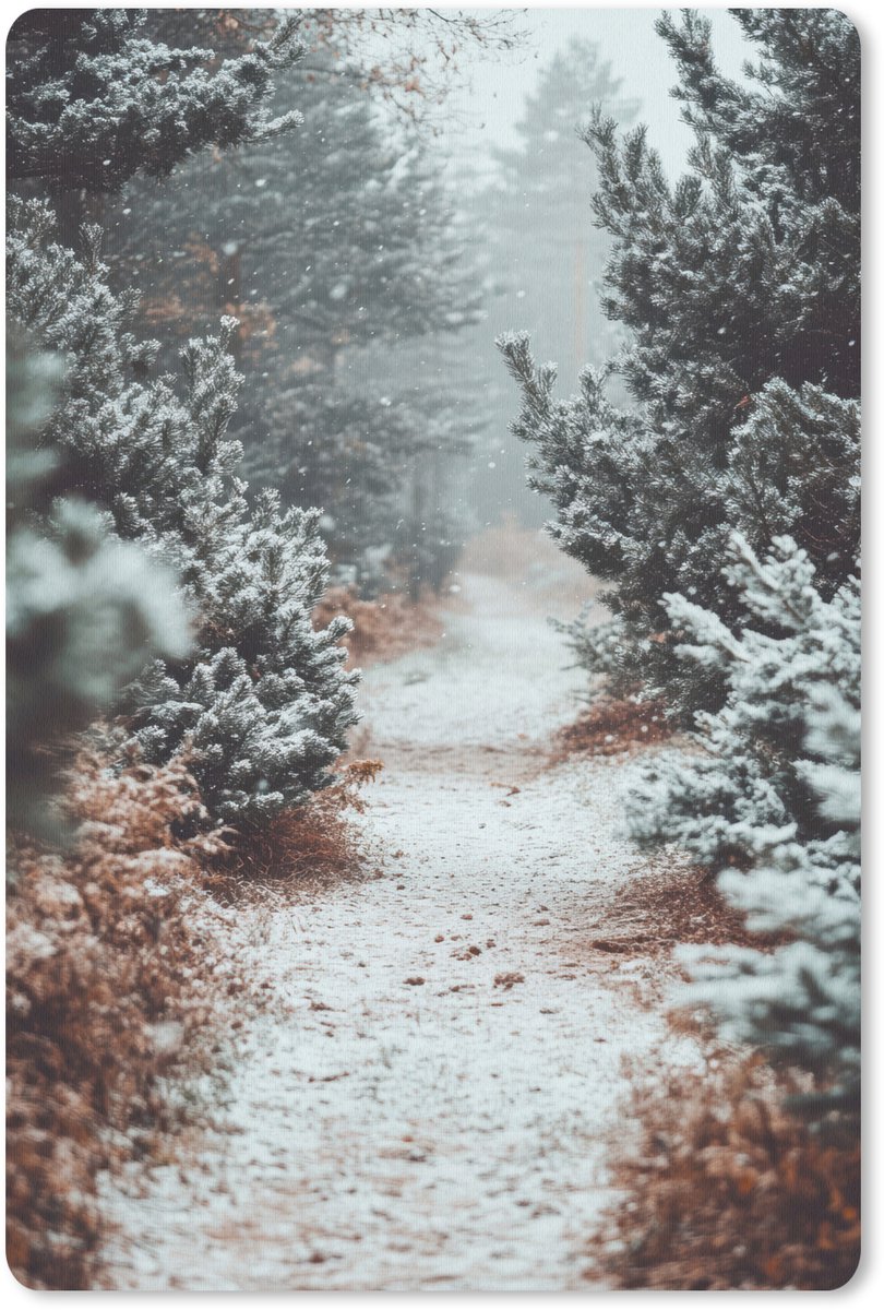 Muismat 18x27 cm - Mousepad Bos - Winter - Bomen - Natuur - Pad - Sneeuw - Muismatten