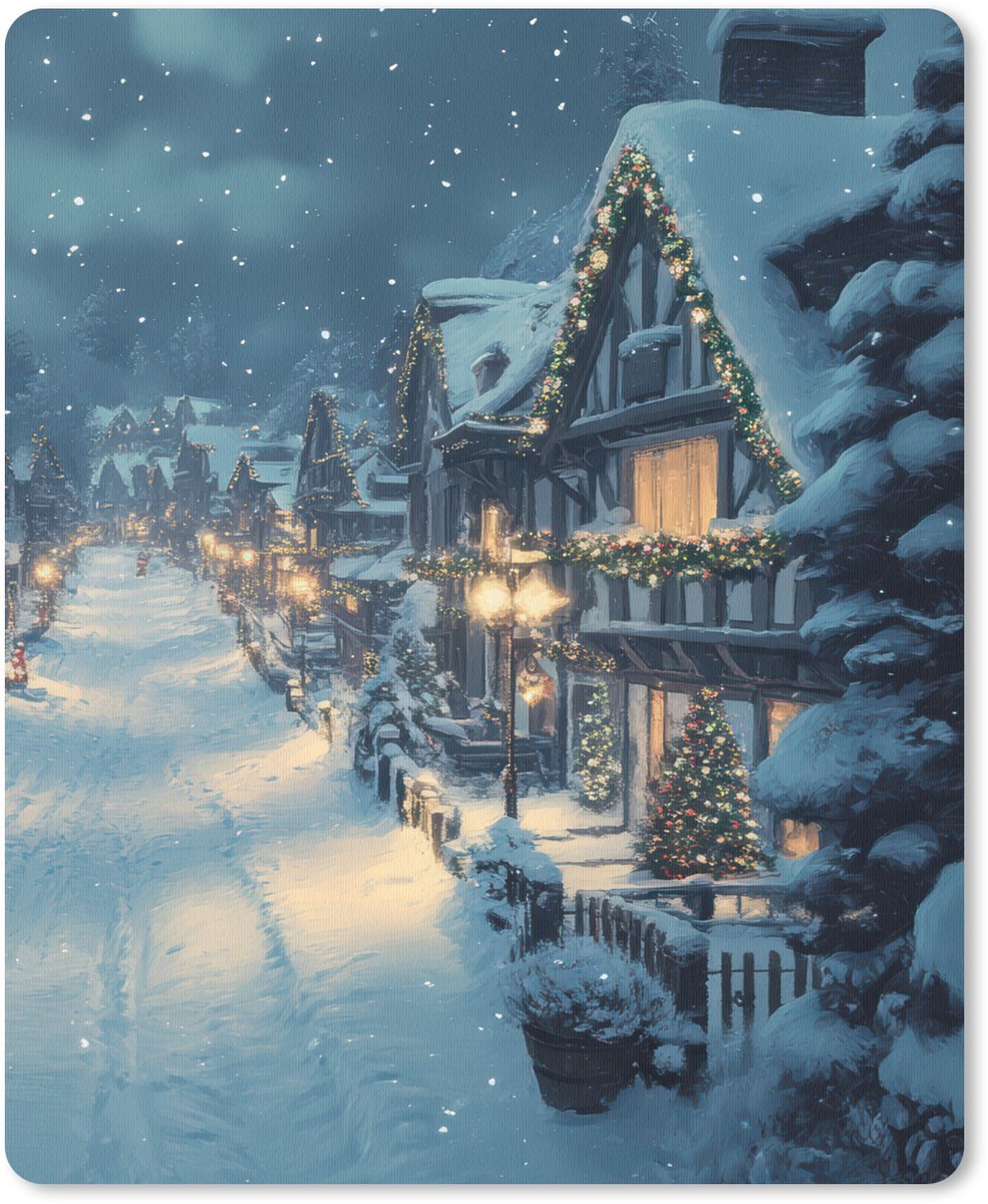 Muismat 19x23 cm - Mousepad Kerstdorp - Kerst - Sneeuw - Winter - Muismatten