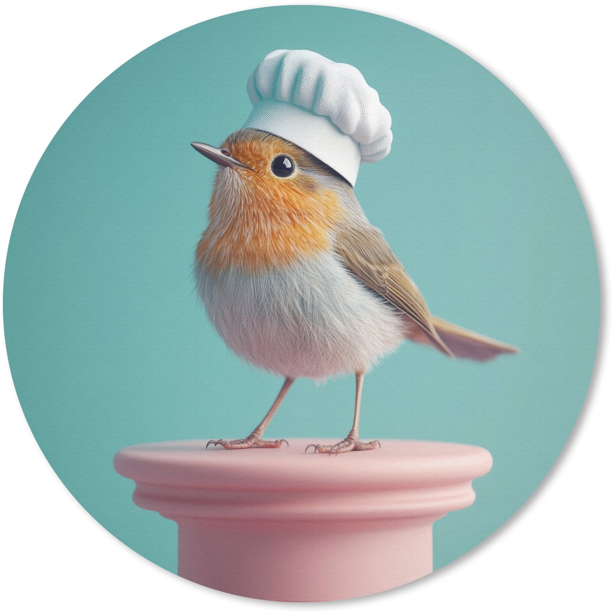 Muismat rond 30x30 cm - Mousepad Roodborstje - Vogel - Koksmuts - Sokkel - Ronde muismatten