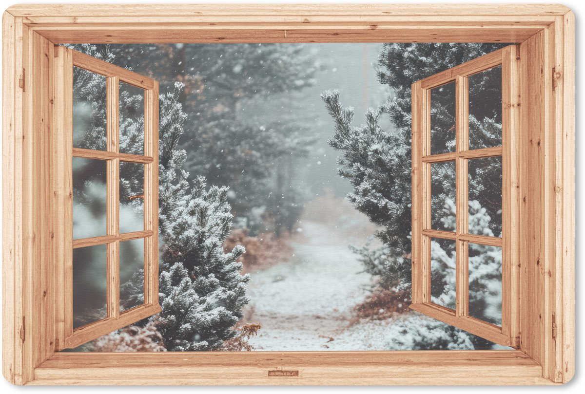 Muismat 27x18 cm - Mousepad Bos - Winter - Bomen - Natuur - Pad - Doorkijk - Muismatten