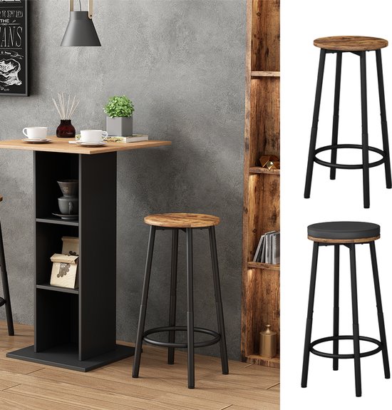 Lot de 2 Tabourets de bar Vicco Edmonton – 31,5 x 64 cm 2 pièces Chêne rustique 2 pièces