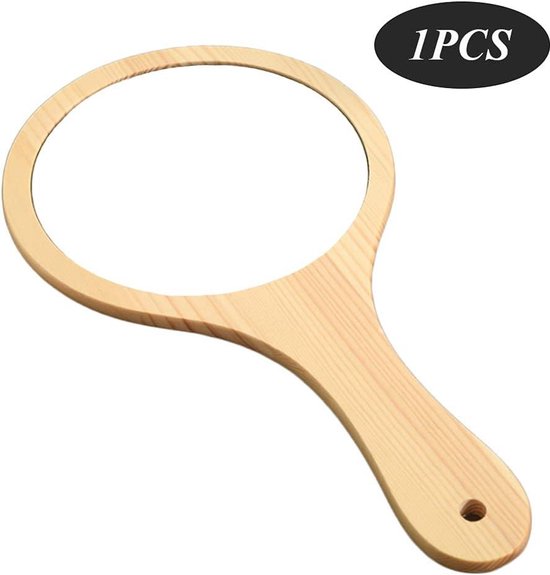 Fächerförmiger Holzspiegel Mit Griff - Für Make-up & Haare, Khaki